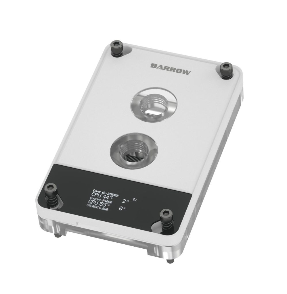 Barrow OLED Display CPU Waterblock with Hardware Monitor, 5v aRGB, AM4 / AM5 - White