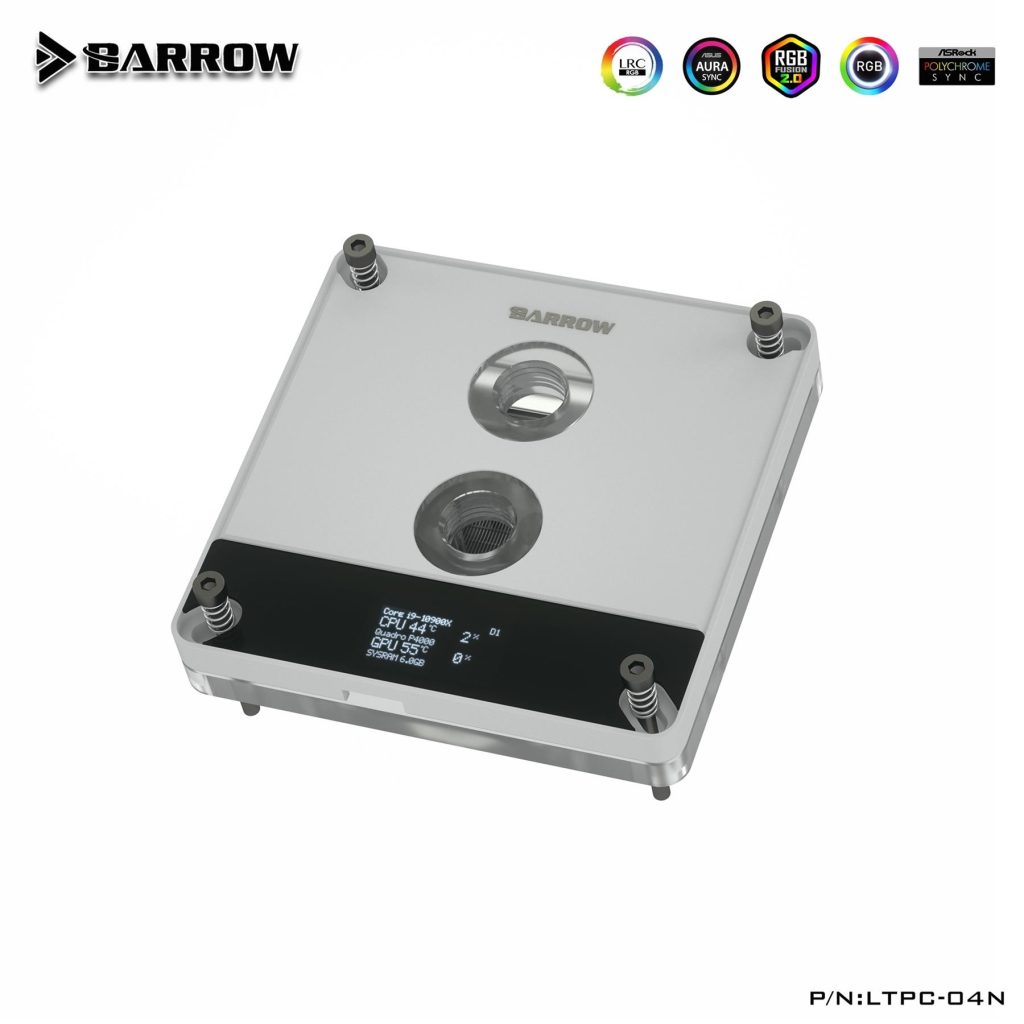 Barrow OLED Display CPU Waterblock with Hardware Monitor, 5v aRGB, INTEL - White