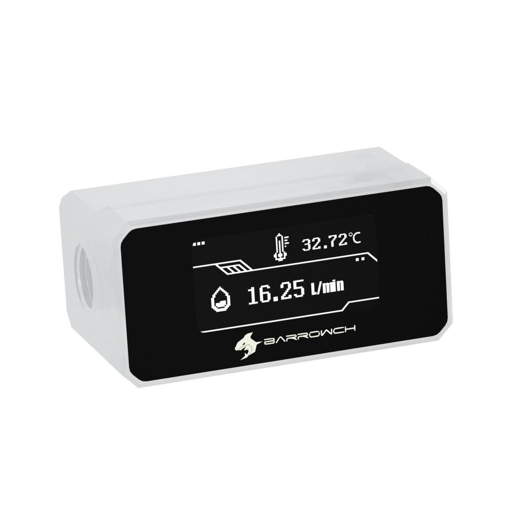 BarrowCH G1/4 Digital OLED Display Flow and Temperature Sensor - White