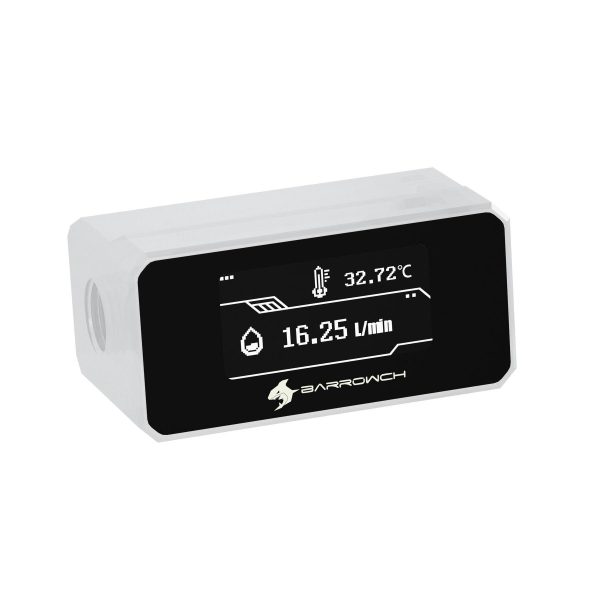 BarrowCH G1/4 Digital OLED Display Flow and Temperature Sensor – White