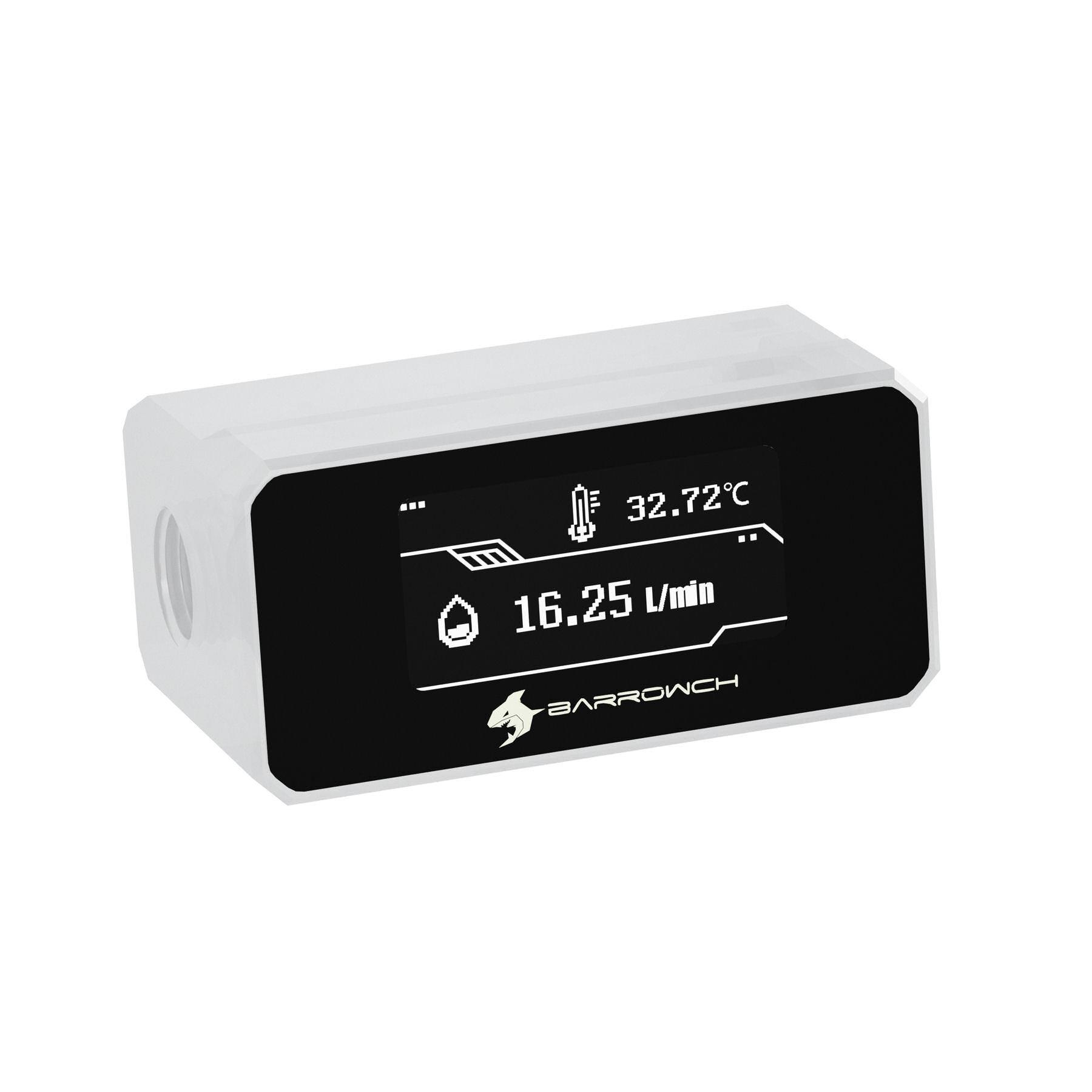 BarrowCH G1/4 Digital OLED Display Flow and Temperature Sensor - White