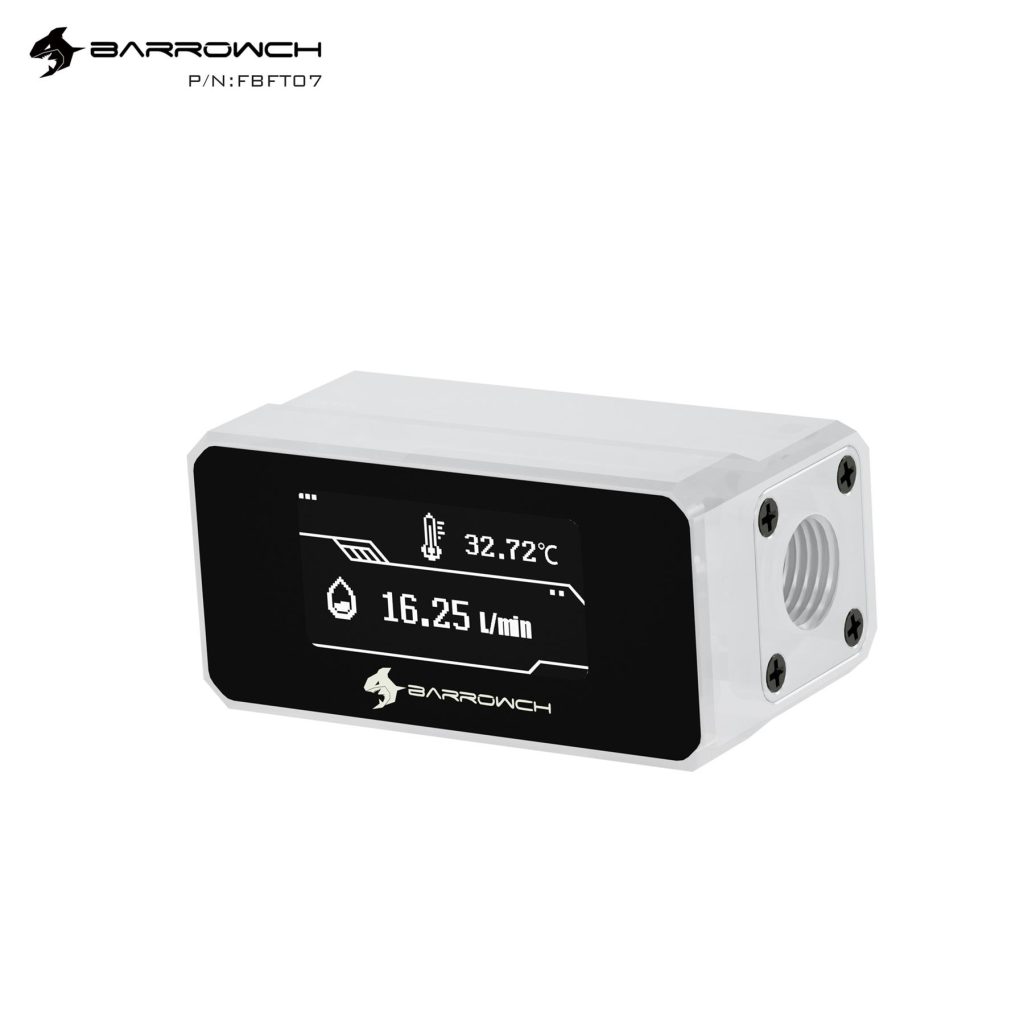 BarrowCH G1/4 Digital OLED Display Flow and Temperature Sensor - White