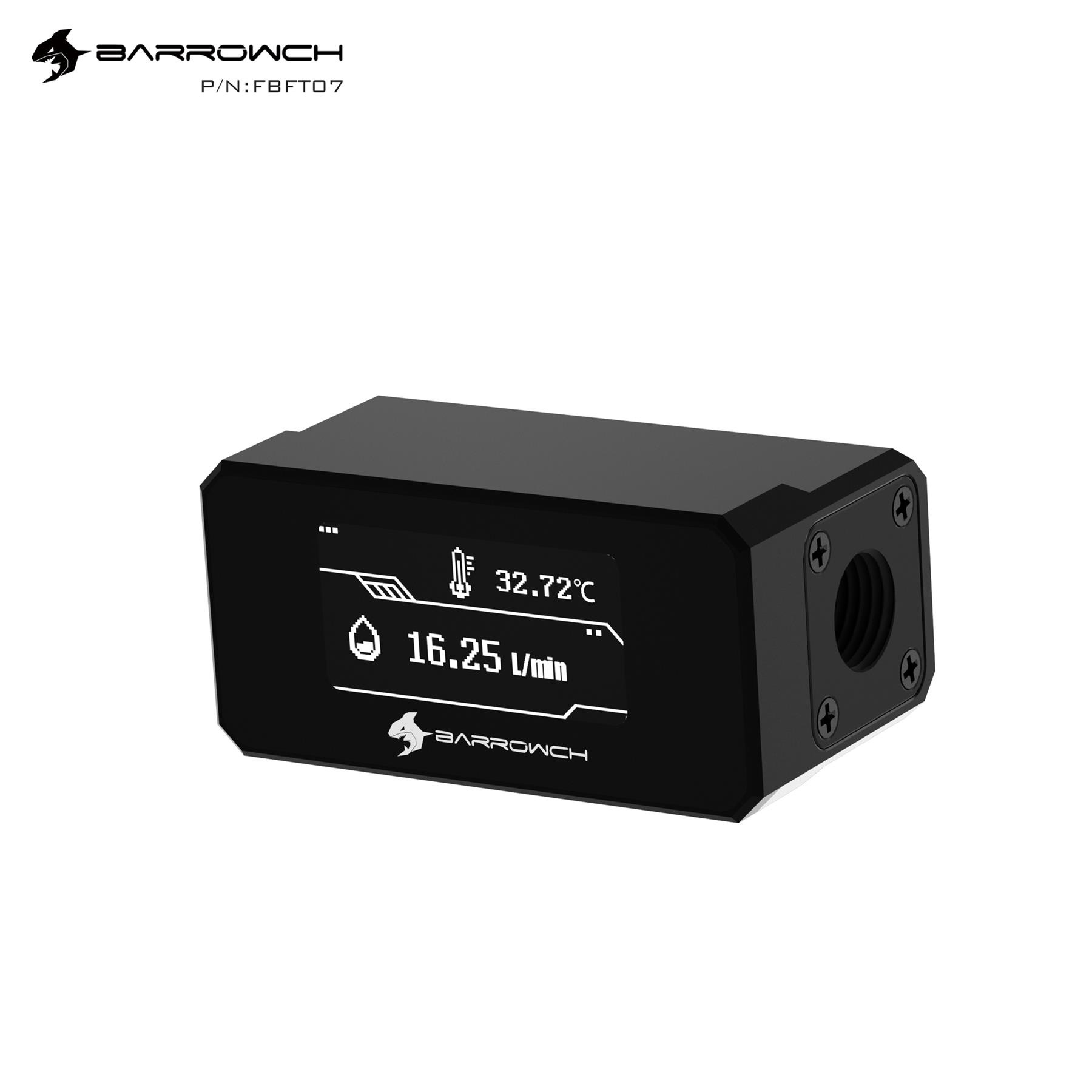 BarrowCH G1/4 Digital OLED Display Flow and Temperature Sensor - Black