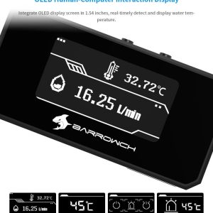 BarrowCH G1/4 Multimode OLED Display, Flow / Overheat Alarm with Intelligent Shutdown - Black - B-Grade
