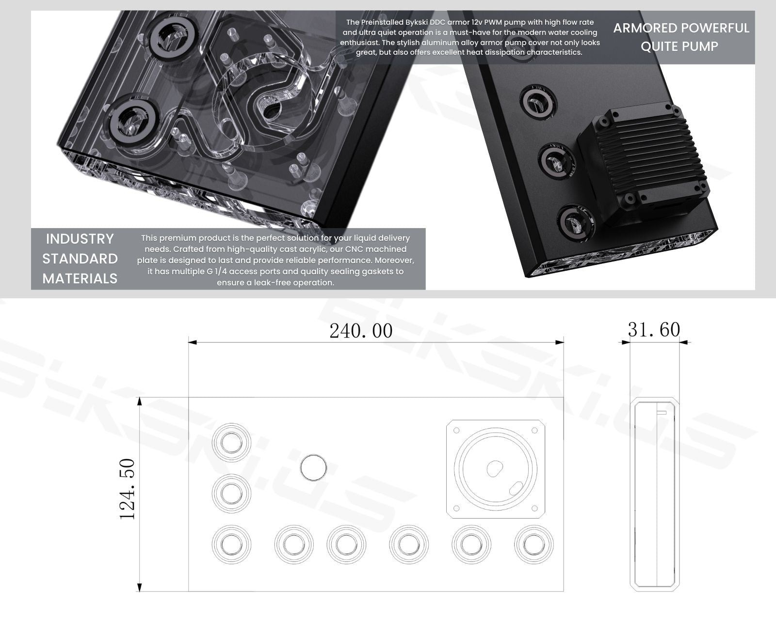 Bykski 240 Full Armour Universal Distro Plate with DDC PWM Pump, 5v aRGB - (RGV-DDC-X-TK240) - Black