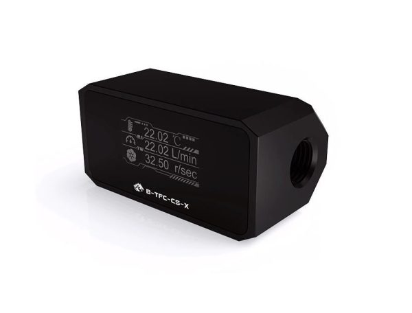 Bykski Inline Flow Meter and Thermometer with OLED Display – Black (B-TFC-CS-X)