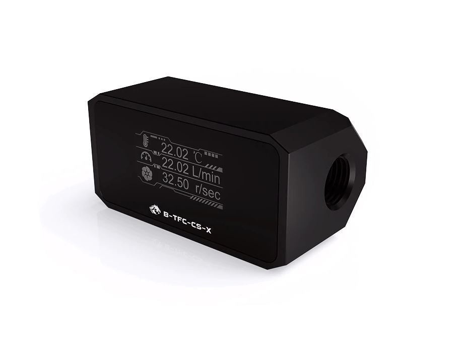 Bykski Inline Flow Meter and Thermometer with OLED Display - Black (B-TFC-CS-X)