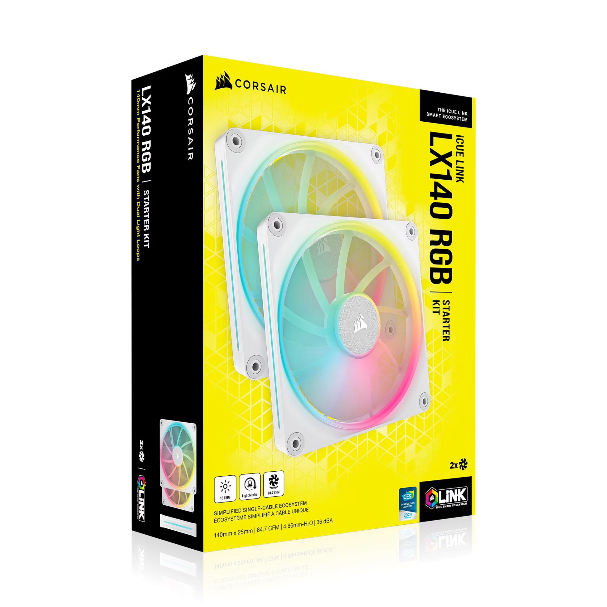 Corsair iCUE Link LX140 RGB, PWM Fan, 2-pack - 140mm, white