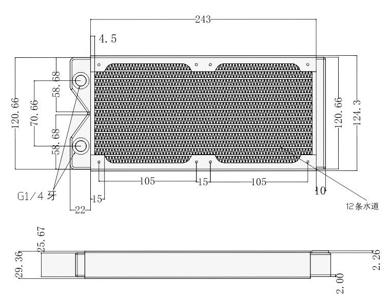 Liquid.cool 240mm (2x120mm) CC-30 Copper Radiator - Black