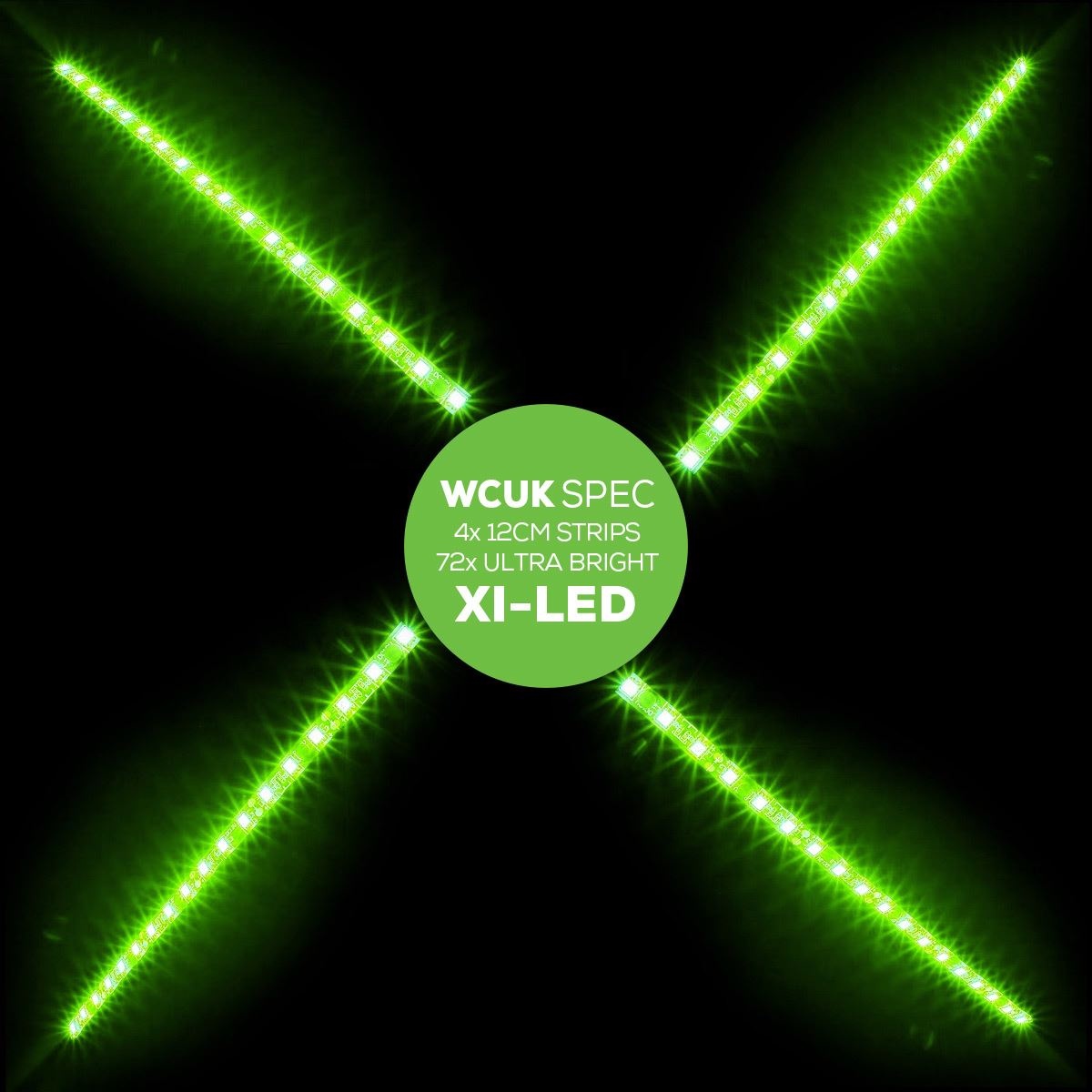 WCUK Spec 4x 12CM Xi-LED Ultra Bright Strips, 72x GREEN LEDs, PC Case, Flexible