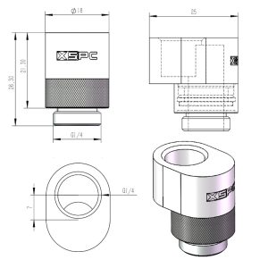 XSPC G1/4 Rotary 7mm Offset adapter - Matt Black