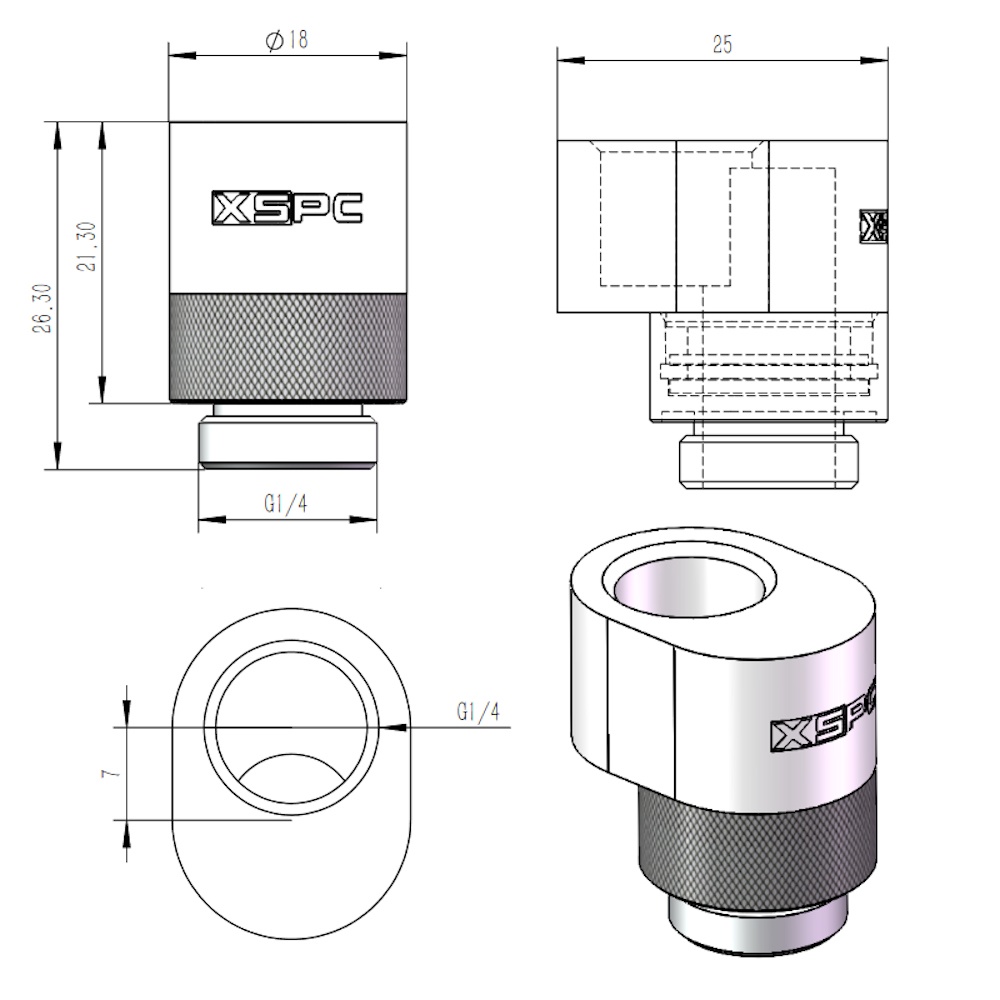 XSPC G1/4 Rotary 7mm Offset adapter - Matt Black