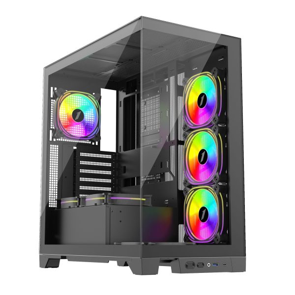 1st Player MIKU Mi8 Mid Tower with Panoramic Panel and 7 x ARGB Fans – Black
