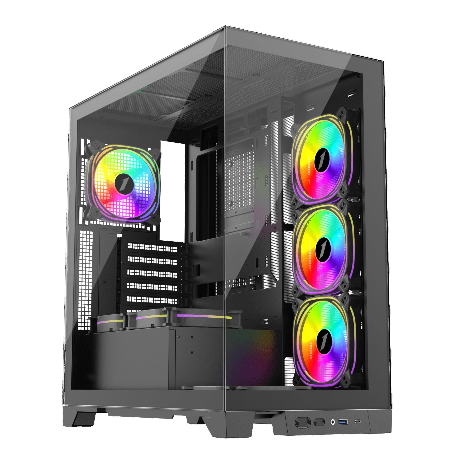1st Player MIKU Mi8 Mid Tower with Panoramic Panel and 7 x ARGB Fans - Black