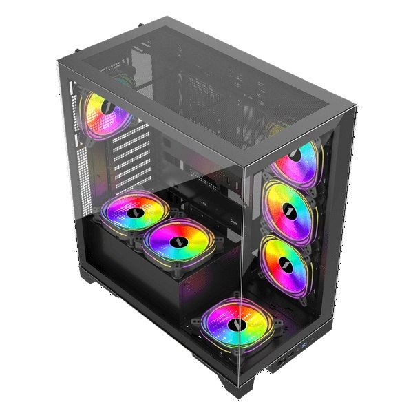 1st Player MIKU Mi8 Mid Tower with Panoramic Panel and 7 x ARGB Fans - Black