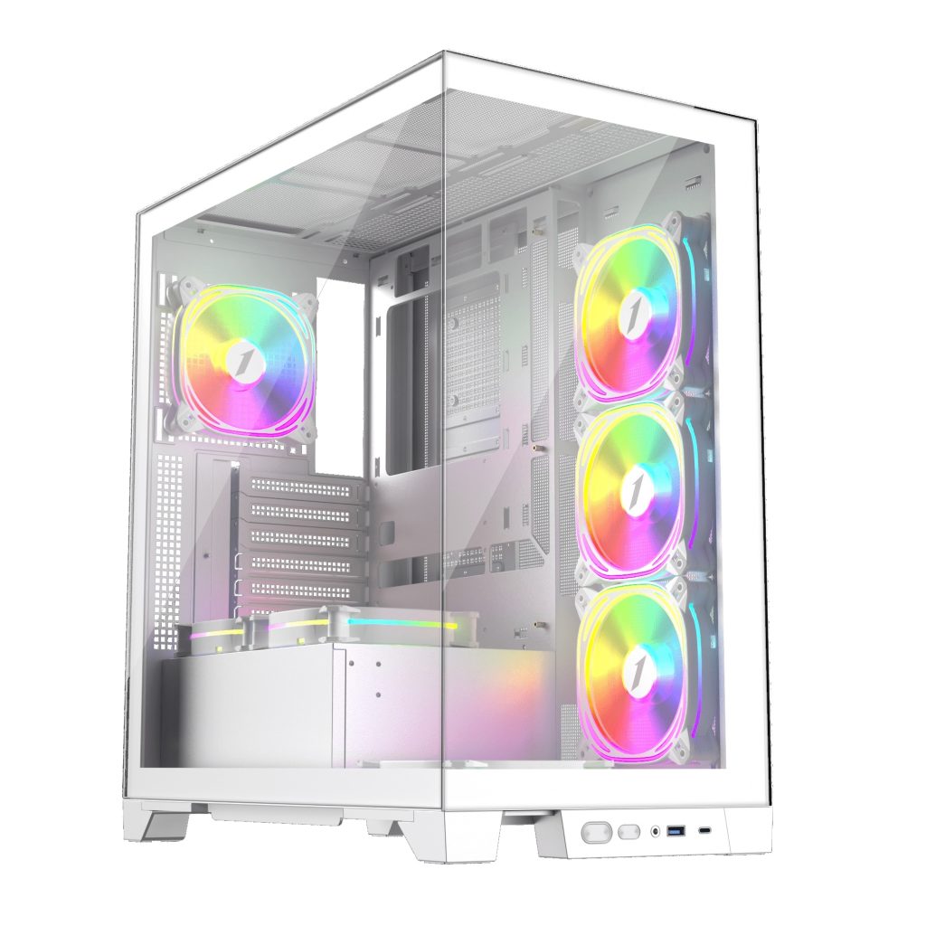 1st Player MIKU Mi8 Mid Tower with Panoramic Panel and 7 x ARGB Fans - White : image 1