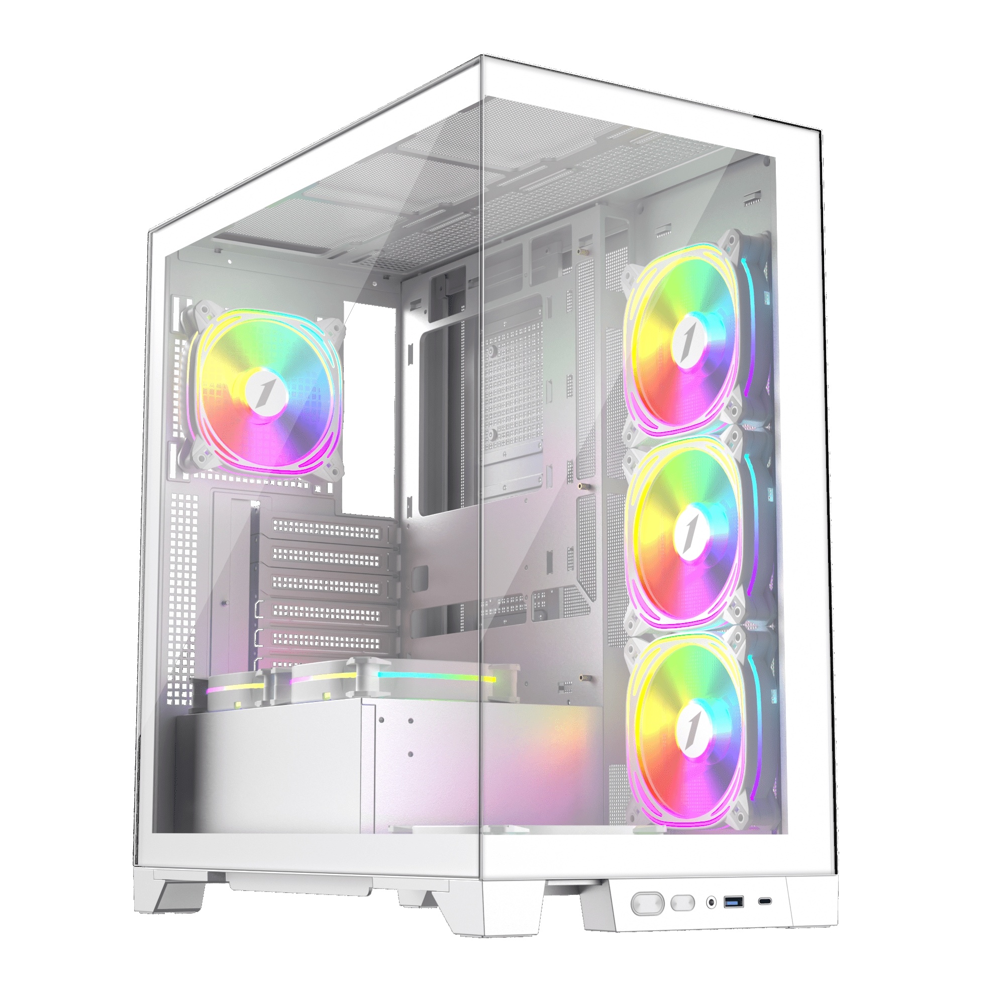 1st Player MIKU Mi8 Mid Tower with Panoramic Panel and 7 x ARGB Fans - White : image 1
