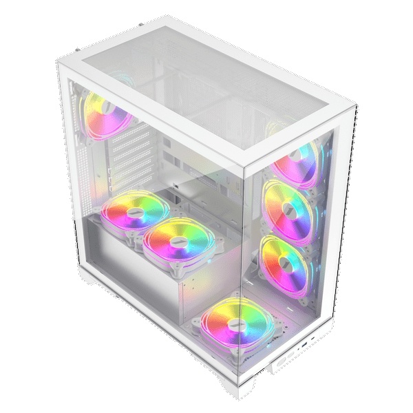 1st Player MIKU Mi8 Mid Tower with Panoramic Panel and 7 x ARGB Fans - White : image 2