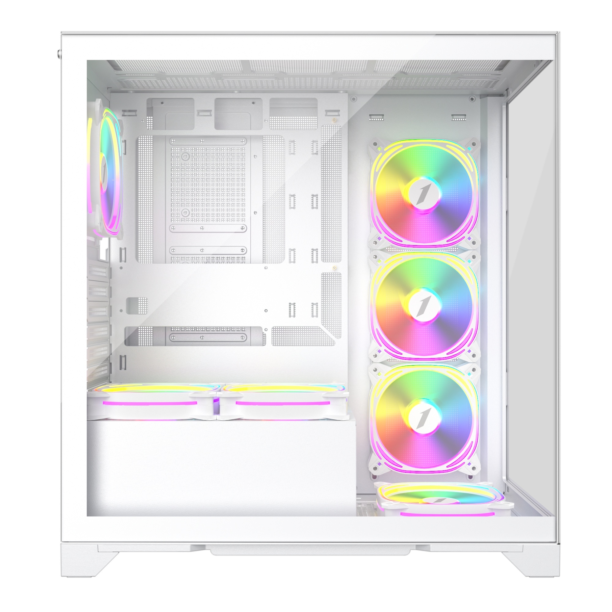 1st Player MIKU Mi8 Mid Tower with Panoramic Panel and 7 x ARGB Fans - White : image 3