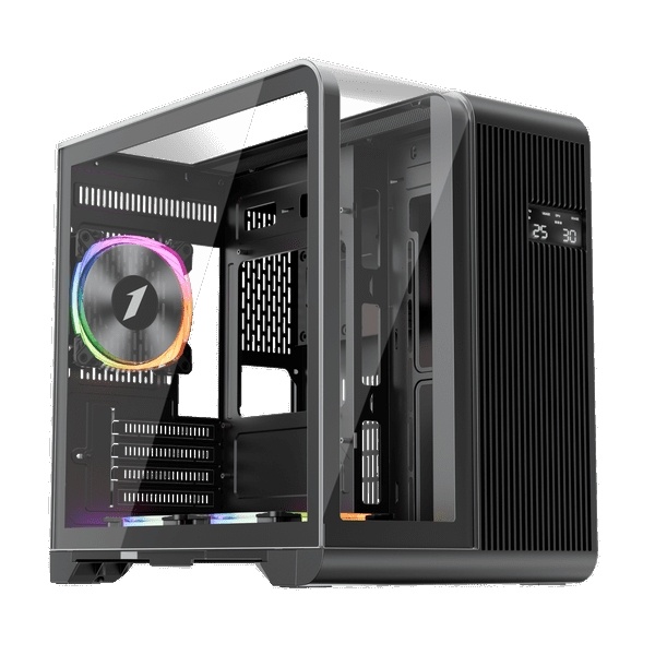 1st Player RT5 Micro ATX Tempered Glass Pannel Case with 3x RGB Fans – Black