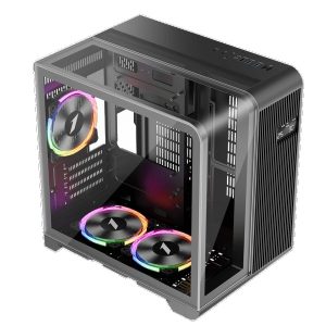 1st Player RT5 Micro ATX Tempered Glass Pannel Case with 3x RGB Fans - Black