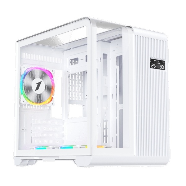 1st Player RT5 Micro ATX Tempered Glass Pannel Case with 3x RGB Fans – White