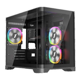 1st Player UV6 Micro ATX Case with U-Shaped Panoramic Panel and 3x RGB Fans - Black : image 1