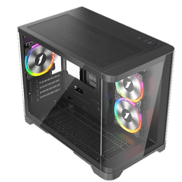 1st Player UV6 Micro ATX Case with U-Shaped Panoramic Panel and 3x RGB Fans - Black : image 2