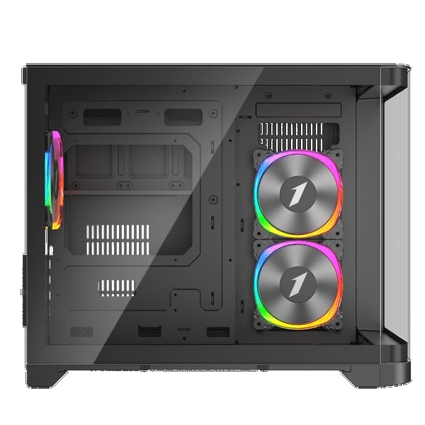 1st Player UV6 Micro ATX Case with U-Shaped Panoramic Panel and 3x RGB Fans - Black : image 4