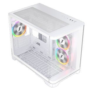 1st Player UV6 Micro ATX Case with U-Shaped Panoramic Panel and 3x RGB Fans - White