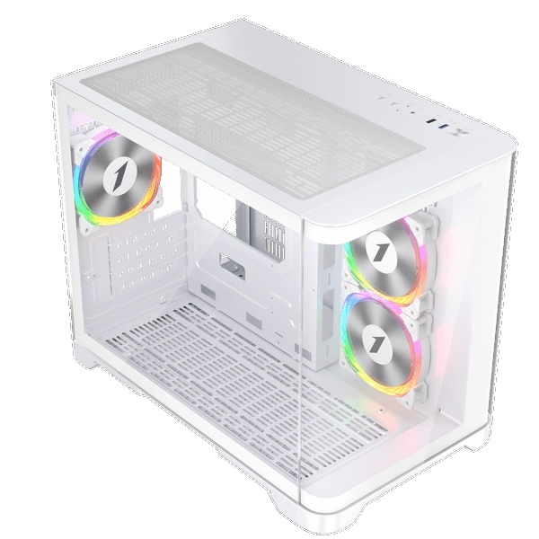 1st Player UV6 Micro ATX Case with U-Shaped Panoramic Panel and 3x RGB Fans - White
