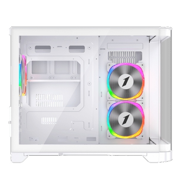 1st Player UV6 Micro ATX Case with U-Shaped Panoramic Panel and 3x RGB Fans - White
