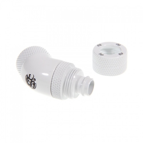 Bitspower connector 45 degrees 1/4 inch to 10/8mm - rotate, Deluxe White