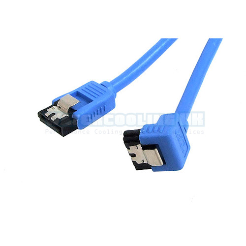 SATA round cable, blue, one side angled 90-, with latches, 0.7m