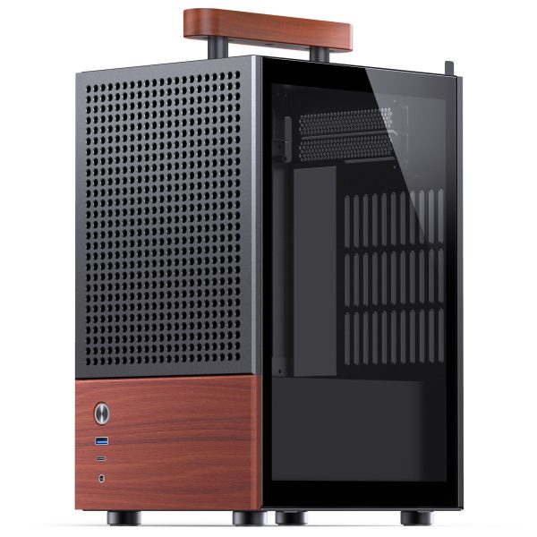 Jonsbo T6 PC Case, Mini-Tower, Mini-ITX, Tempered Glass, Wood – Black