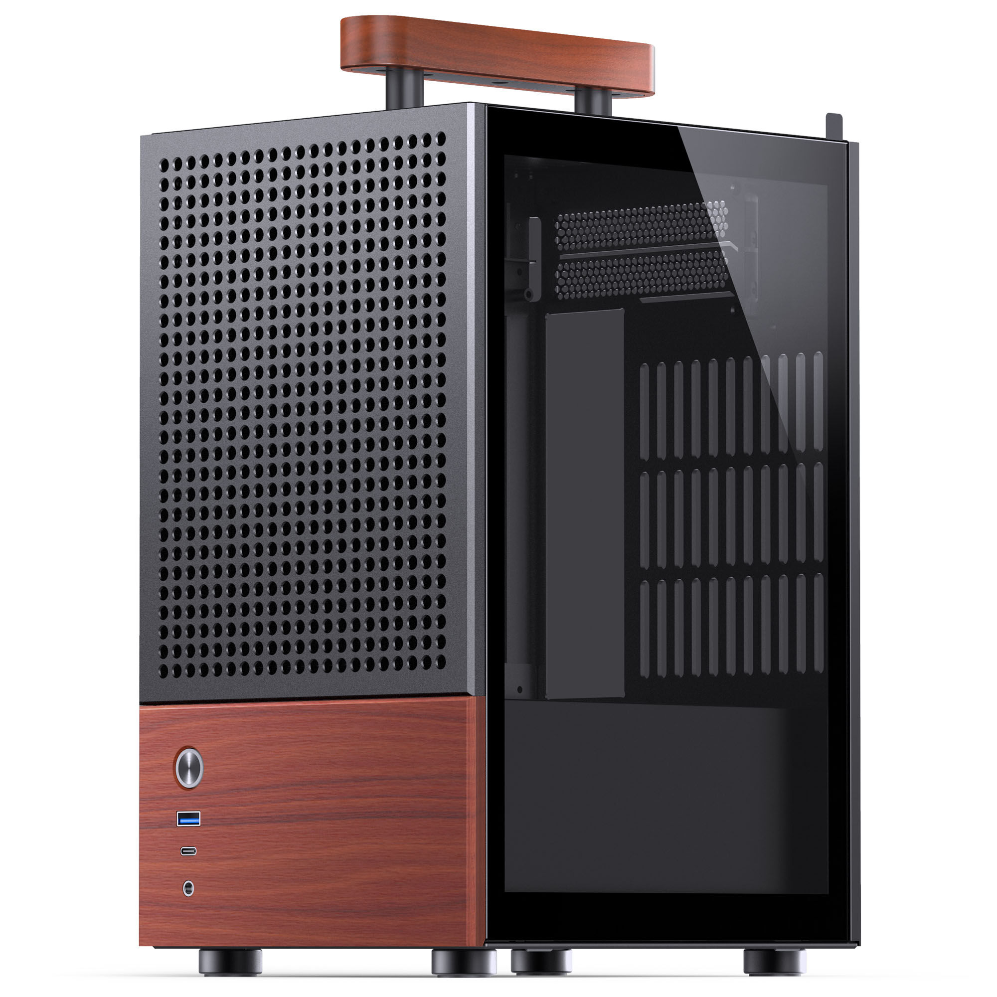 Jonsbo T6 PC Case, Mini-Tower, Mini-ITX, Tempered Glass, Wood - Black : image 1
