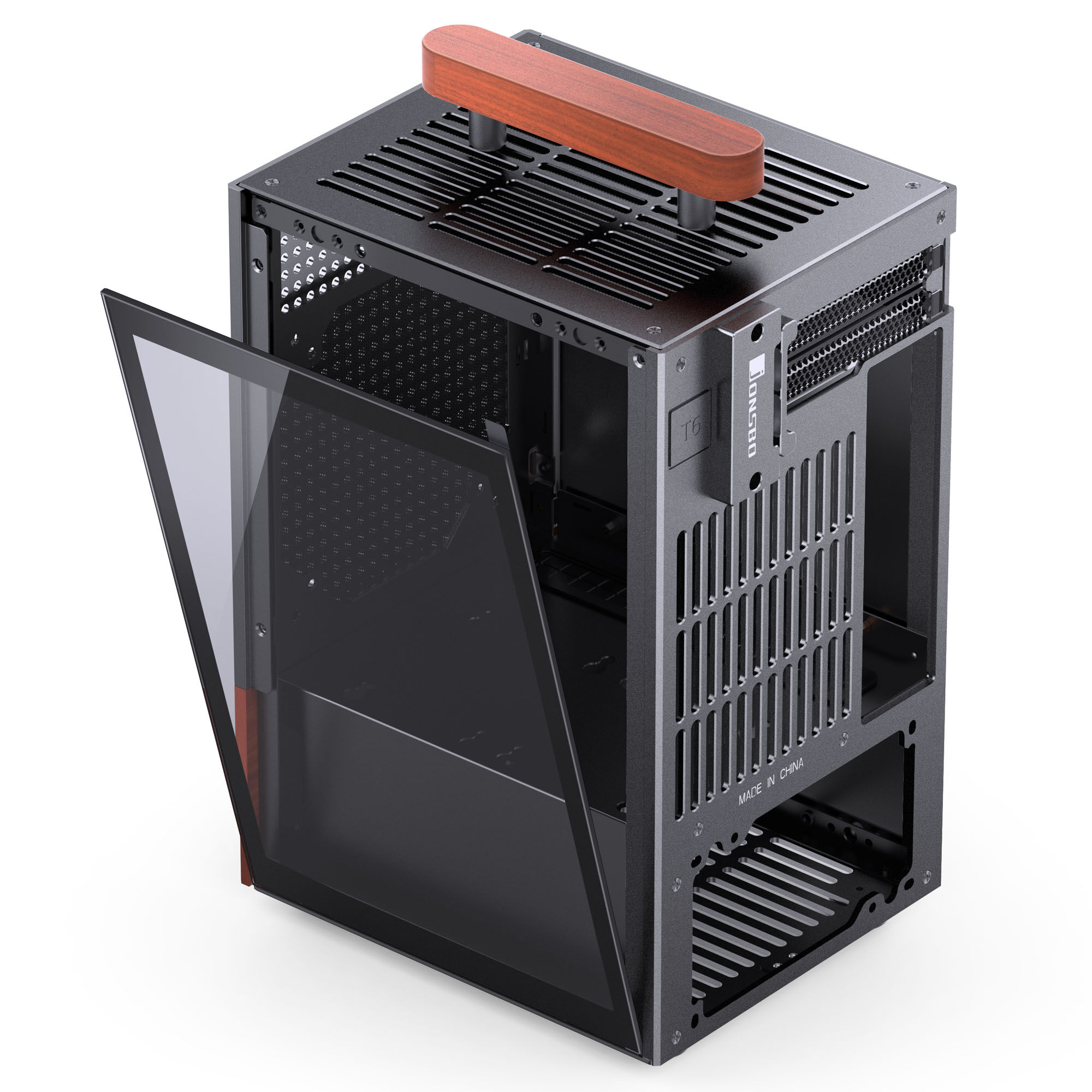 Jonsbo T6 PC Case, Mini-Tower, Mini-ITX, Tempered Glass, Wood - Black : image 11