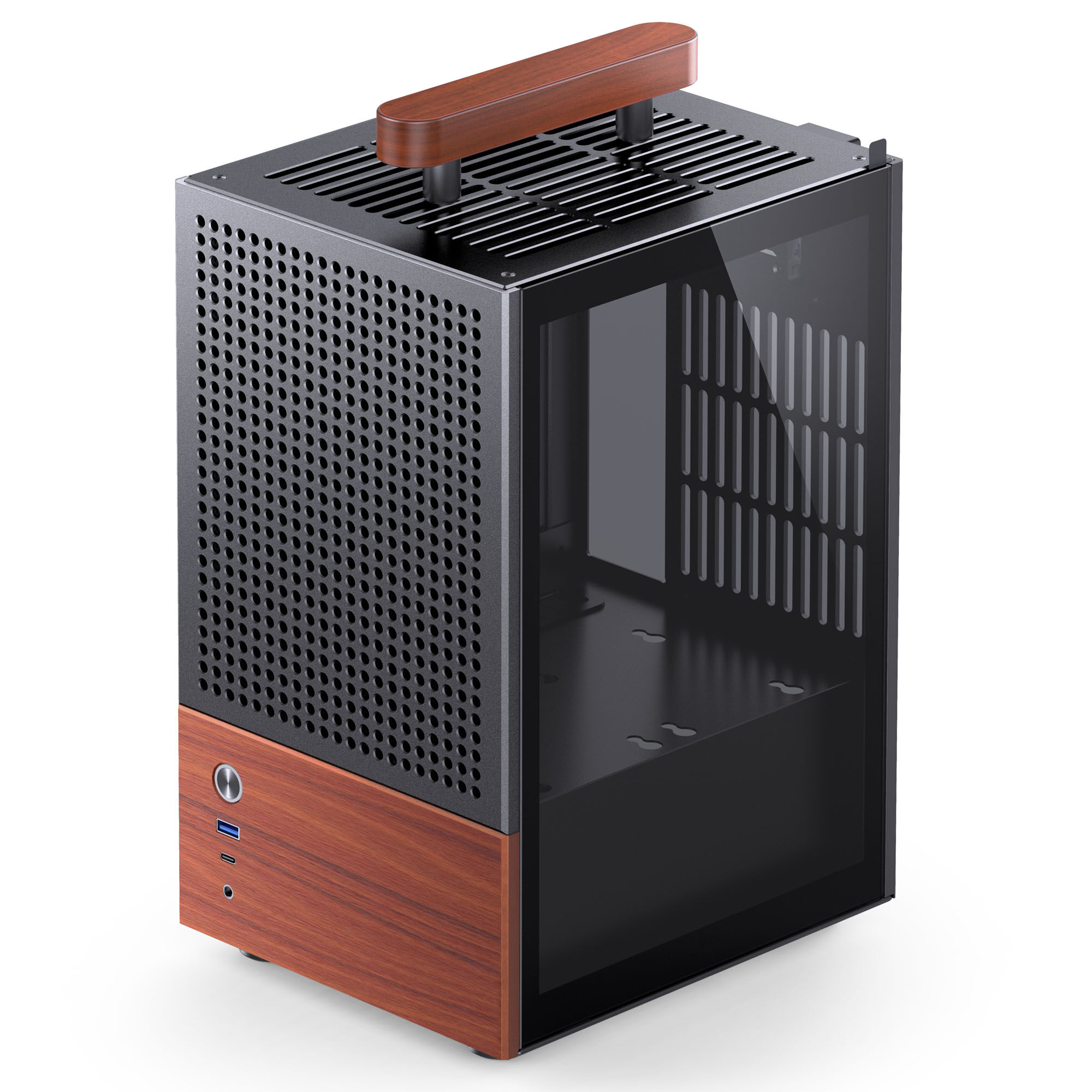 Jonsbo T6 PC Case, Mini-Tower, Mini-ITX, Tempered Glass, Wood - Black : image 2