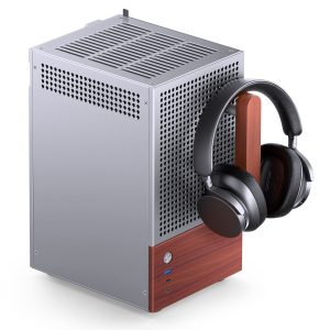 Jonsbo T6 PC Case, Mini-Tower, Mini-ITX, Tempered Glass, Wood - Silver - B-Grade