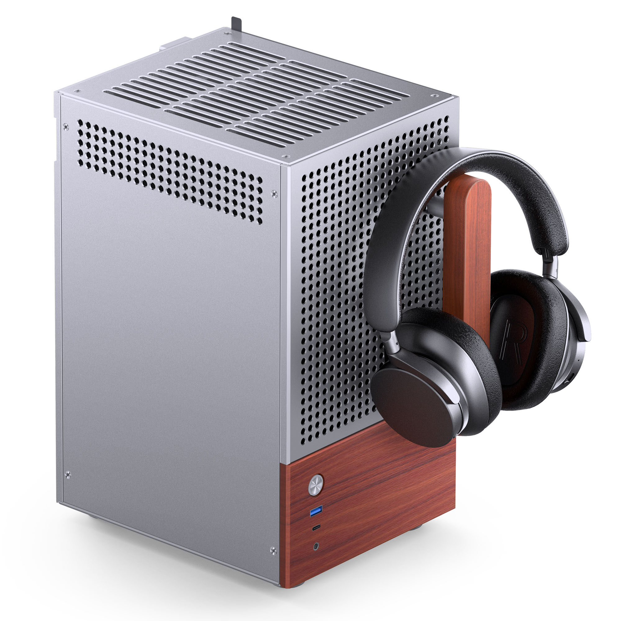 Jonsbo T6 PC Case, Mini-Tower, Mini-ITX, Tempered Glass, Wood - Silver - B-Grade