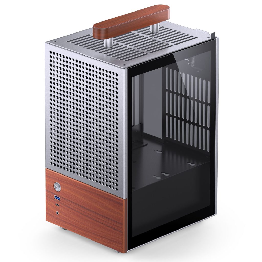Jonsbo T6 PC Case, Mini-Tower, Mini-ITX, Tempered Glass, Wood - Silver - B-Grade