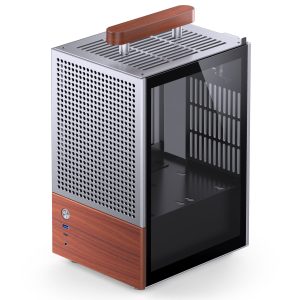 Jonsbo T6 PC Case, Mini-Tower, Mini-ITX, Tempered Glass, Wood - Silver - B-Grade