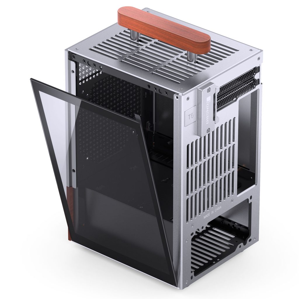 Jonsbo T6 PC Case, Mini-Tower, Mini-ITX, Tempered Glass, Wood - Silver - B-Grade