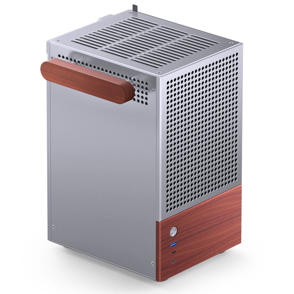 Jonsbo T6 PC Case, Mini-Tower, Mini-ITX, Tempered Glass, Wood - Silver - B-Grade