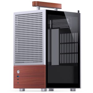 Jonsbo T6 PC Case, Mini-Tower, Mini-ITX, Tempered Glass, Wood - Silver - B-Grade