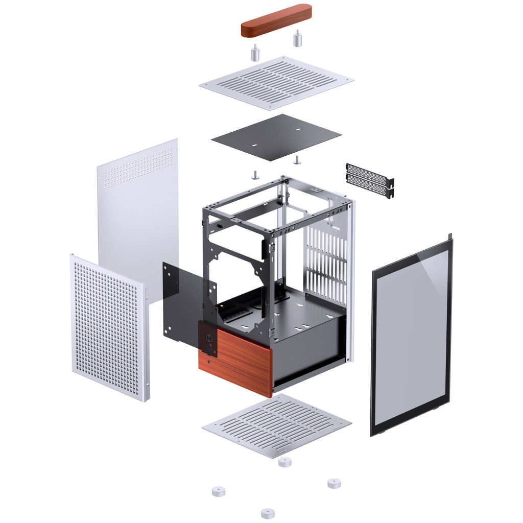 Jonsbo T6 PC Case, Mini-Tower, Mini-ITX, Tempered Glass, Wood - Silver - B-Grade