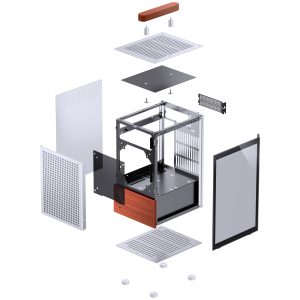 Jonsbo T6 PC Case, Mini-Tower, Mini-ITX, Tempered Glass, Wood - Silver - B-Grade