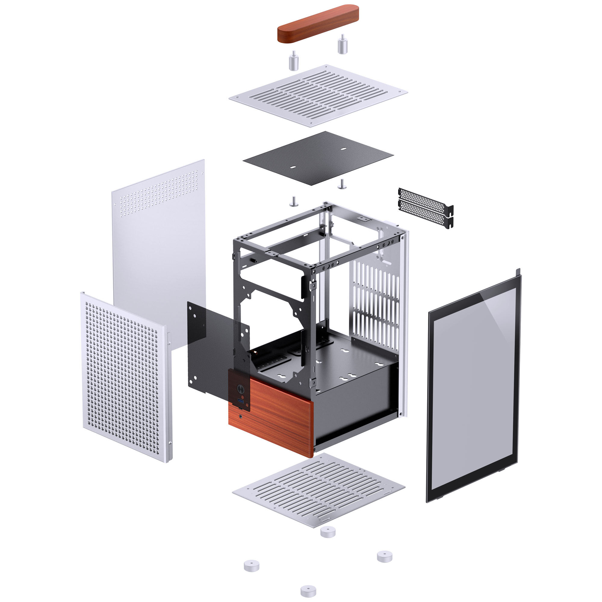 Jonsbo T6 PC Case, Mini-Tower, Mini-ITX, Tempered Glass, Wood - Silver - B-Grade