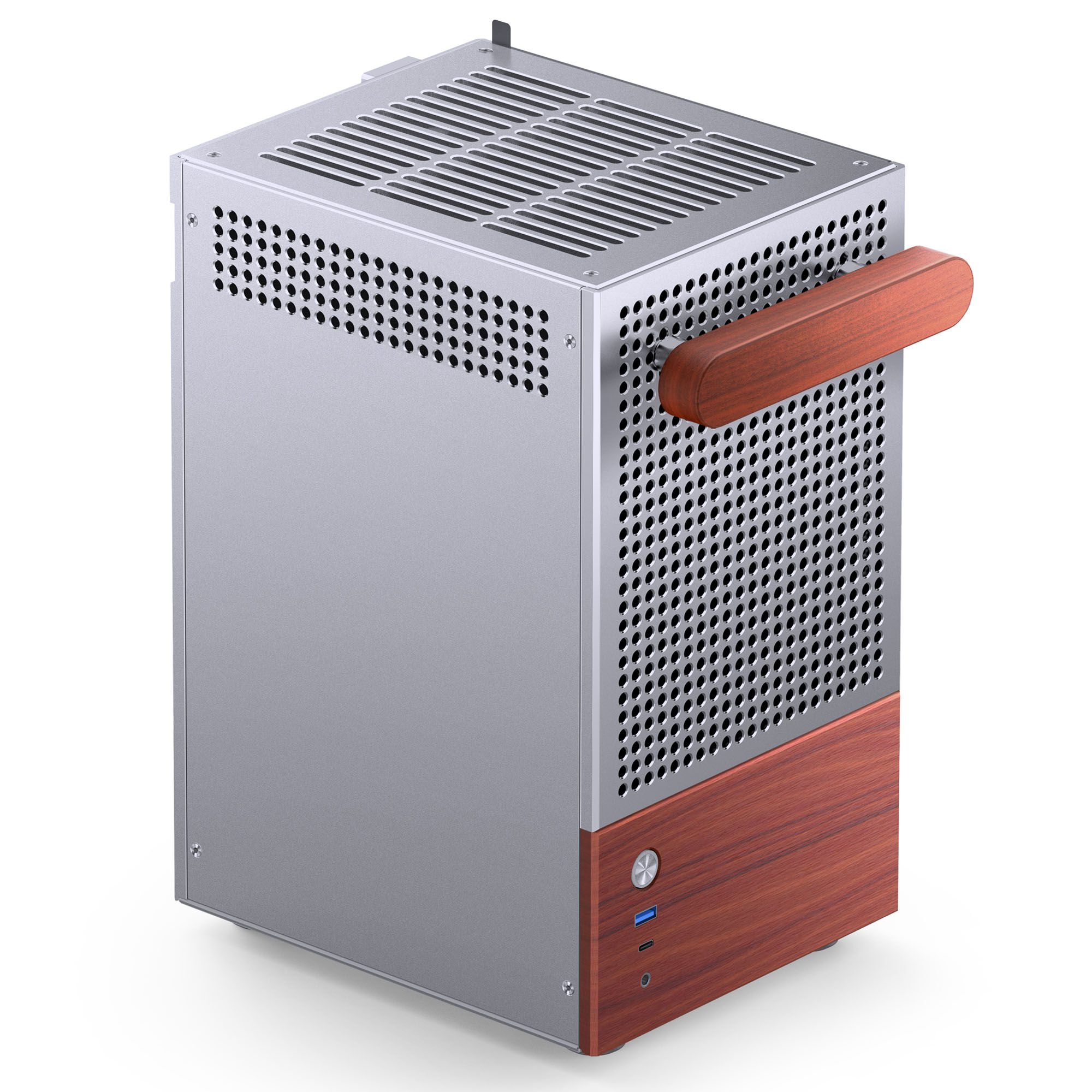 Jonsbo T6 PC Case, Mini-Tower, Mini-ITX, Tempered Glass, Wood - Silver - B-Grade