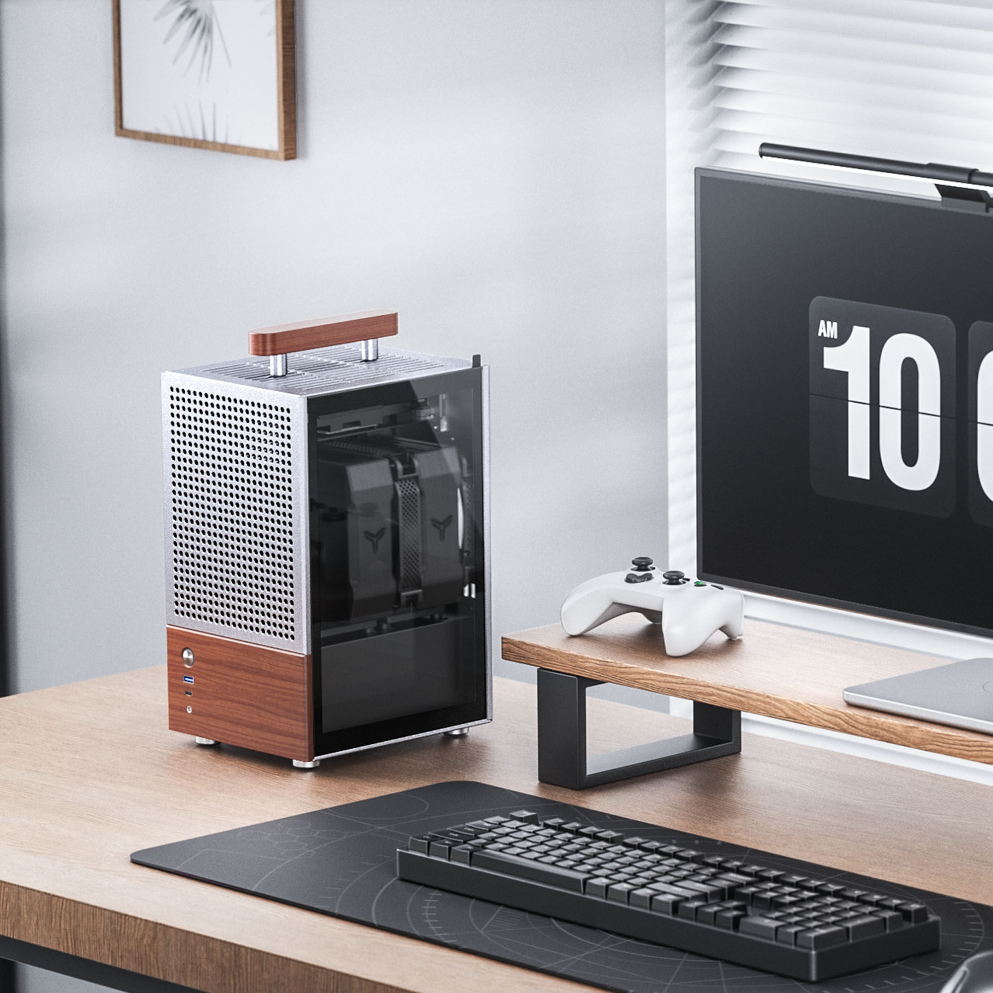 Jonsbo T6 PC Case, Mini-Tower, Mini-ITX, Tempered Glass, Wood - Silver - B-Grade